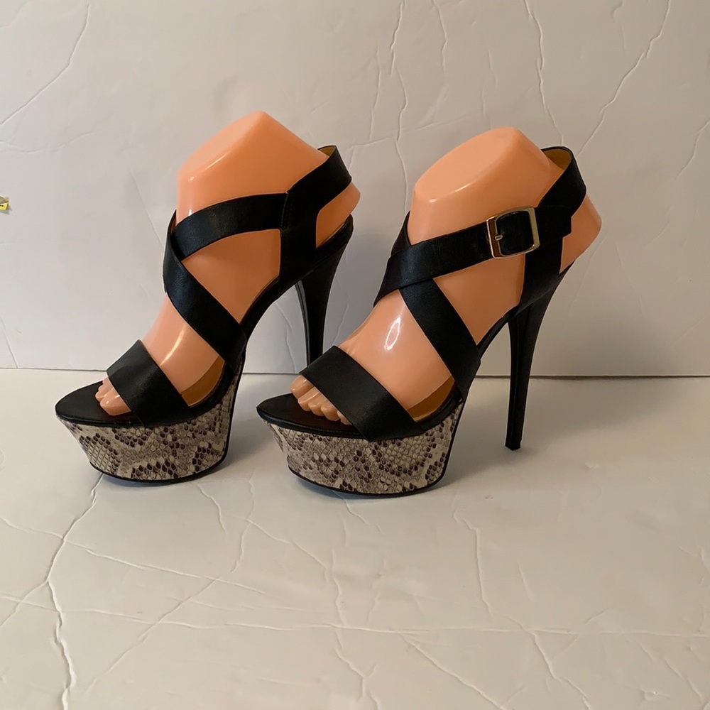 Doll house high heels black snake print
